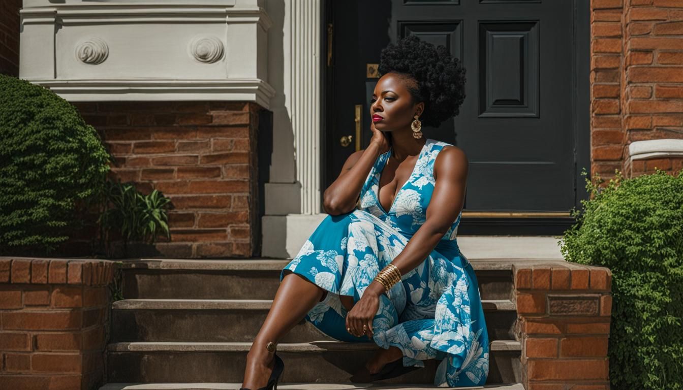 Black Woman on Stoop in Watercolor Style