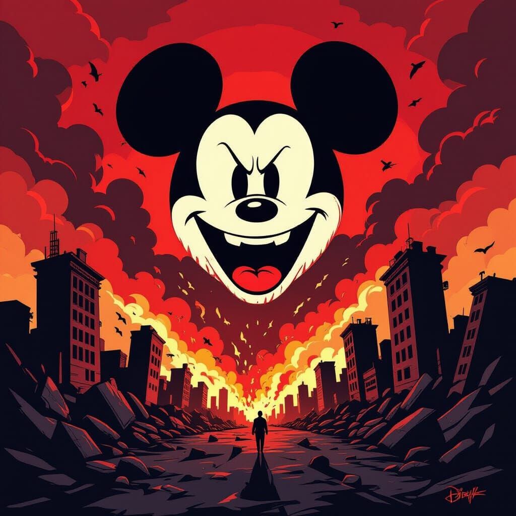 Apocalyptic Destruction with Distorted Mickey Mouse