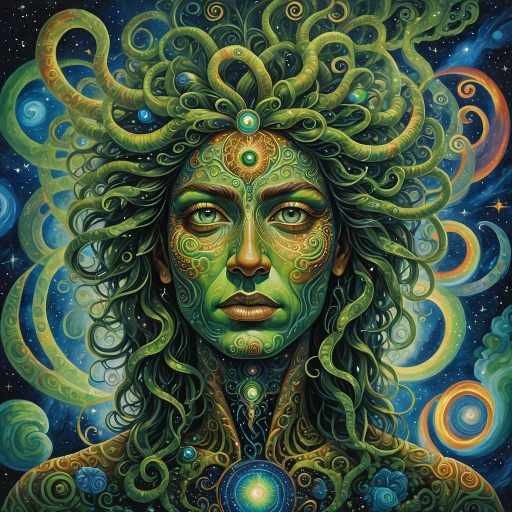 Glowing Deity Sips Coffee in Astral Vortex