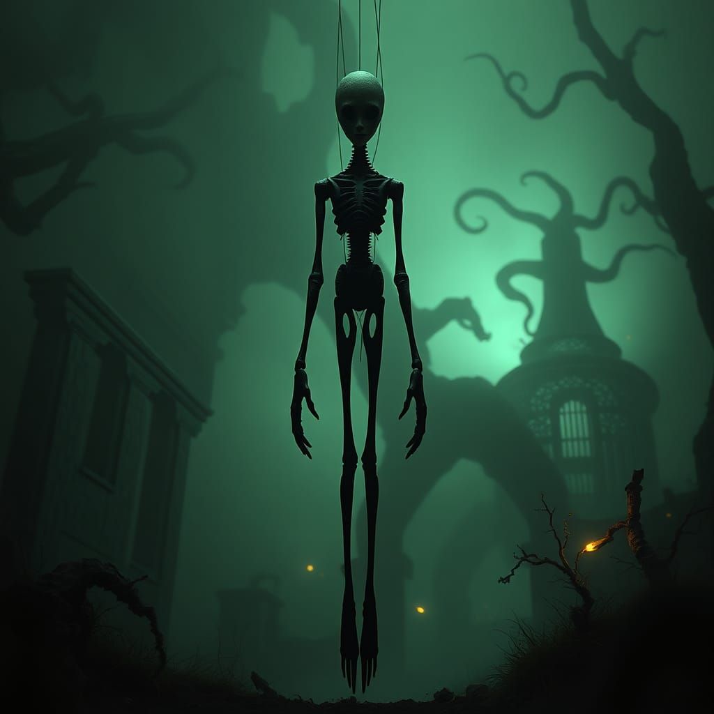 Mystical Figure in Dark Surrealist Landscape