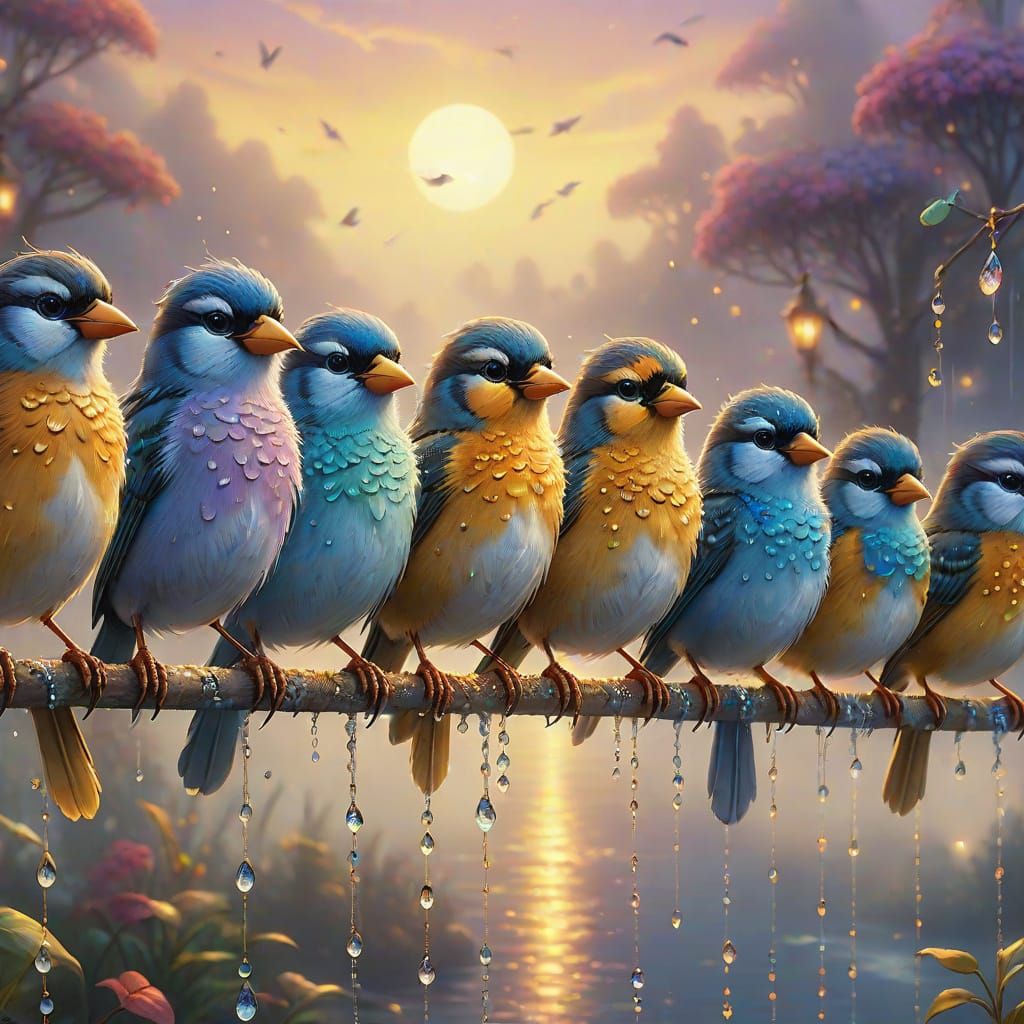 Ethereal Birds in a Thomas Kinkade Style
