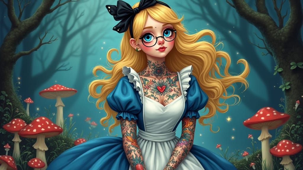 Whimsical Alice in Wonderland with Tattooed Fantasy