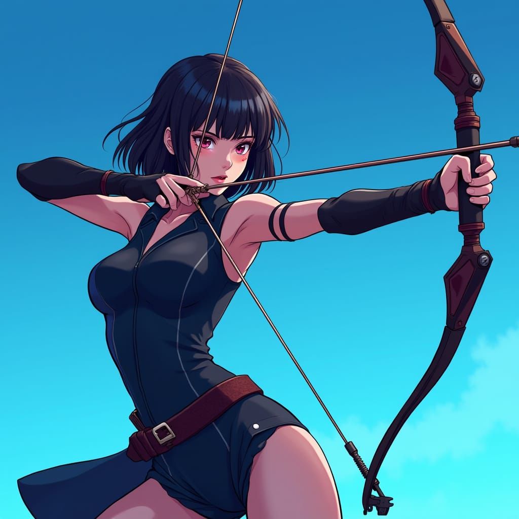 Anime Archer in Dynamic Pose with Cel-Shaded Style