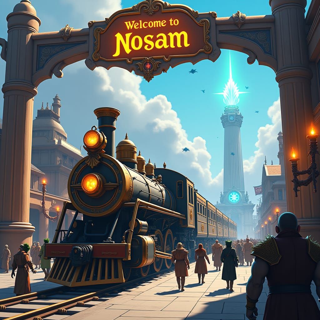 Steampunk Locomotive Arrives at Fantasy City Station