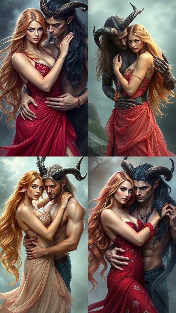 Ethereal Fantasy Romance Couple in Whimsical Belly Dancing A...