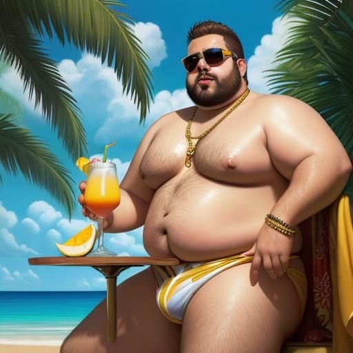 Humorous Overweight Man in Speedo Oil Painting