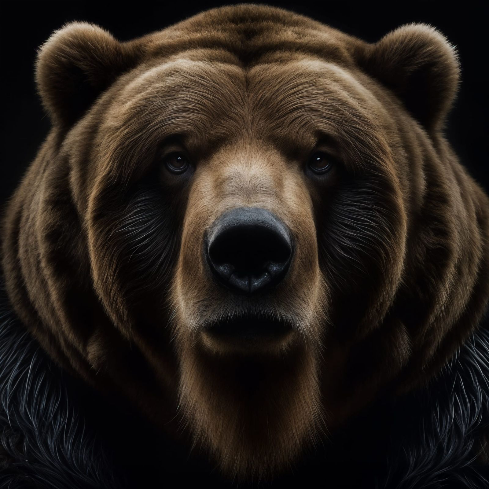 Velvet Kodiak Bear in Darkness: God-Lit Close-Up