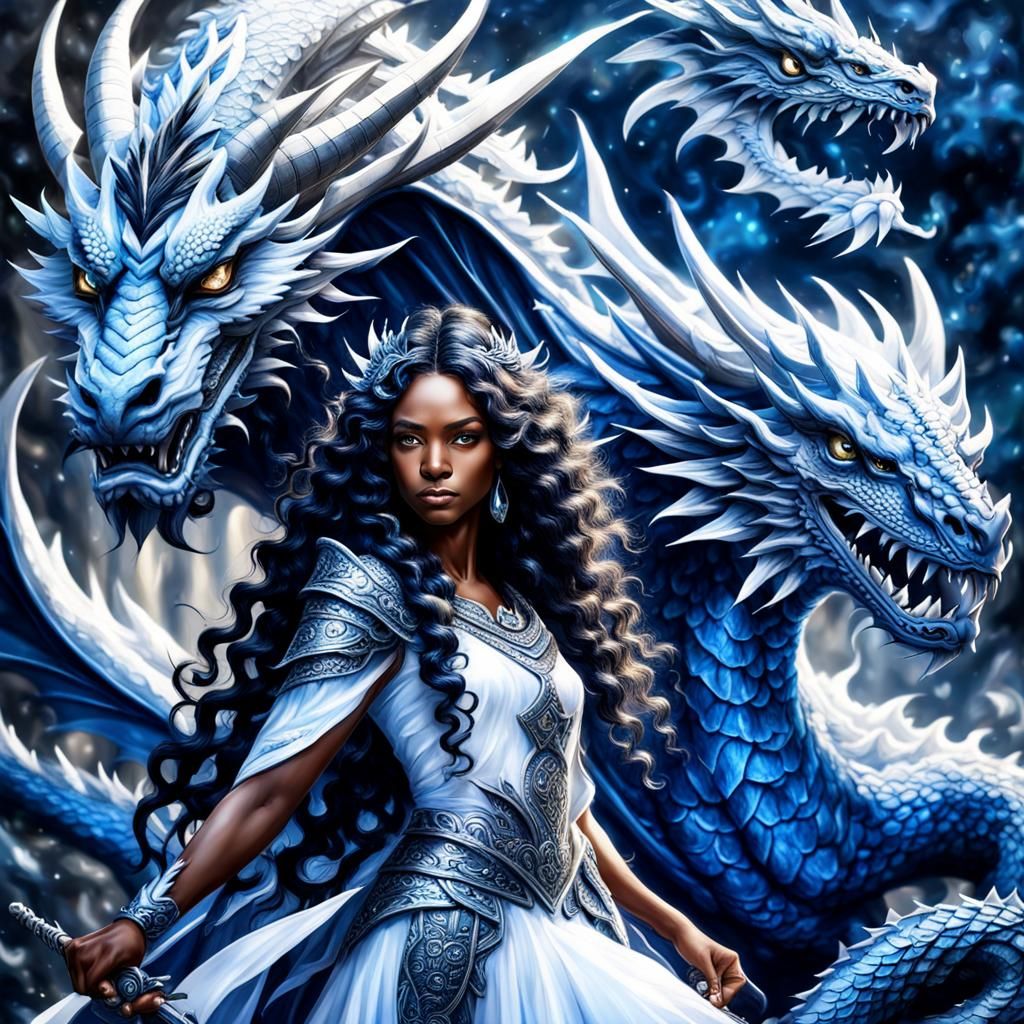 Black Fairy Woman with Dragon Protector