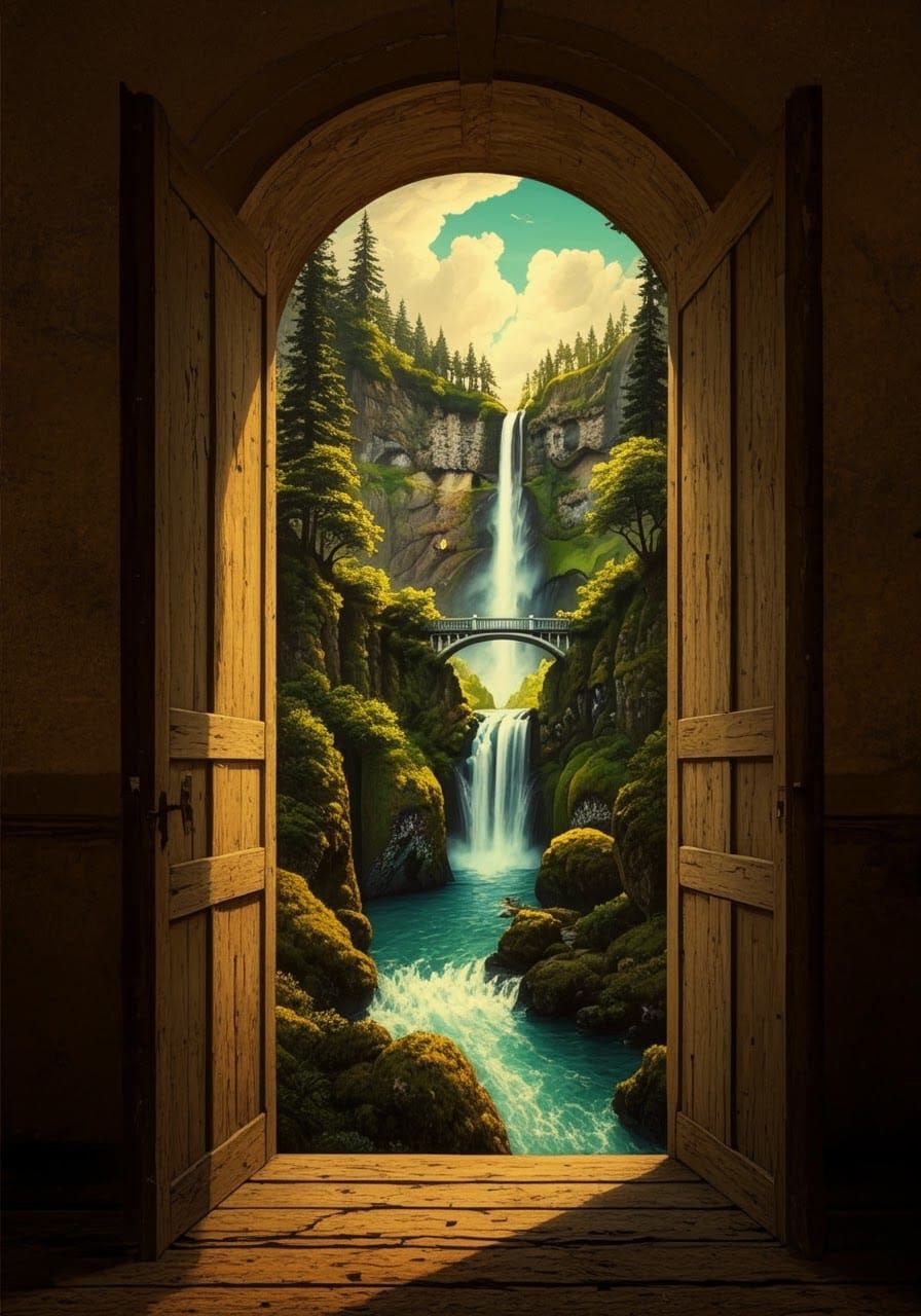 Surreal Multnomah Falls Illustration in Vintage Style