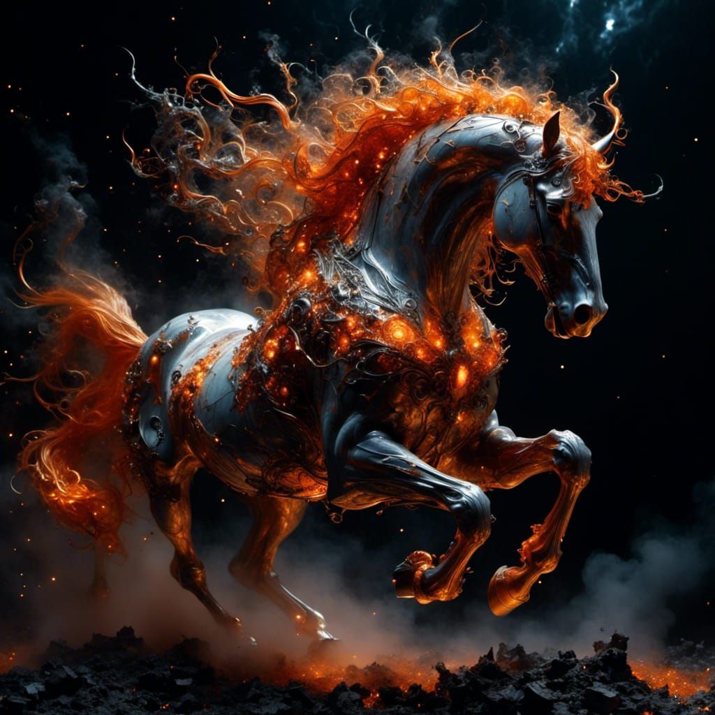 Molten Metal Stallion with Fiery Sparks