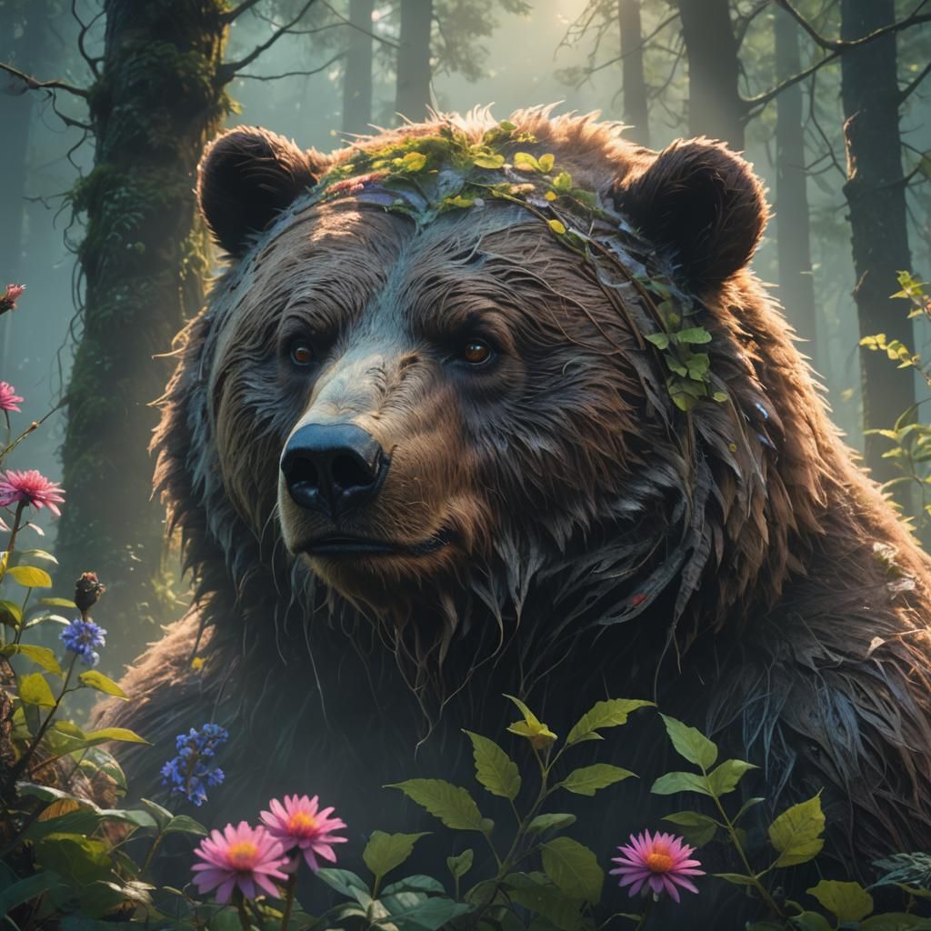 Bear in Mystical Forest, Matte Painting
