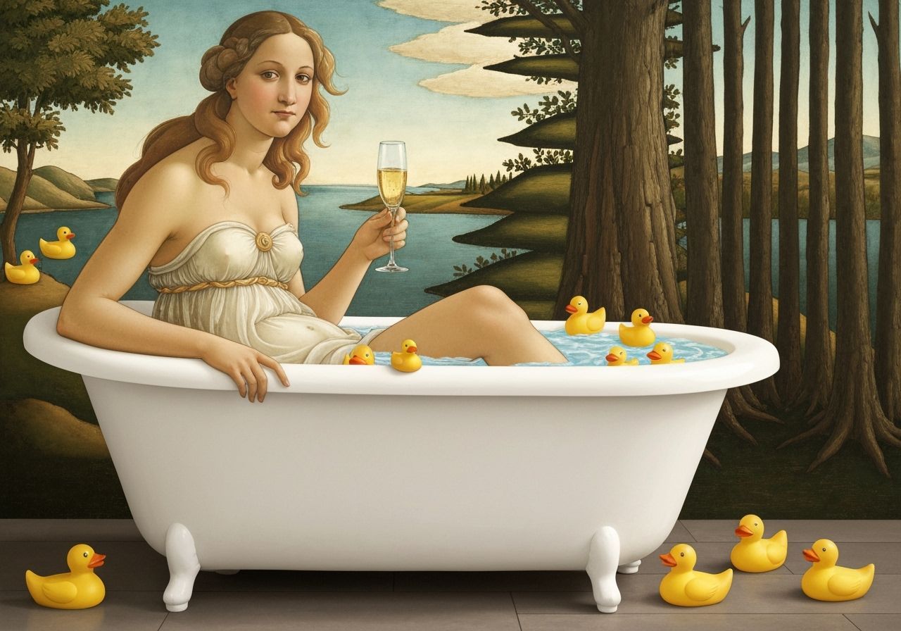 Venus in Tub with Rubber Ducks, Botticelli Style