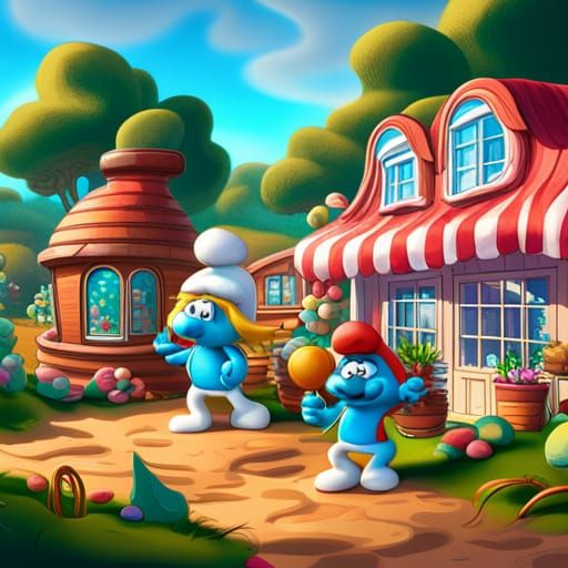 Smurfs Candy Shop in Whimsical Candyland Art Style