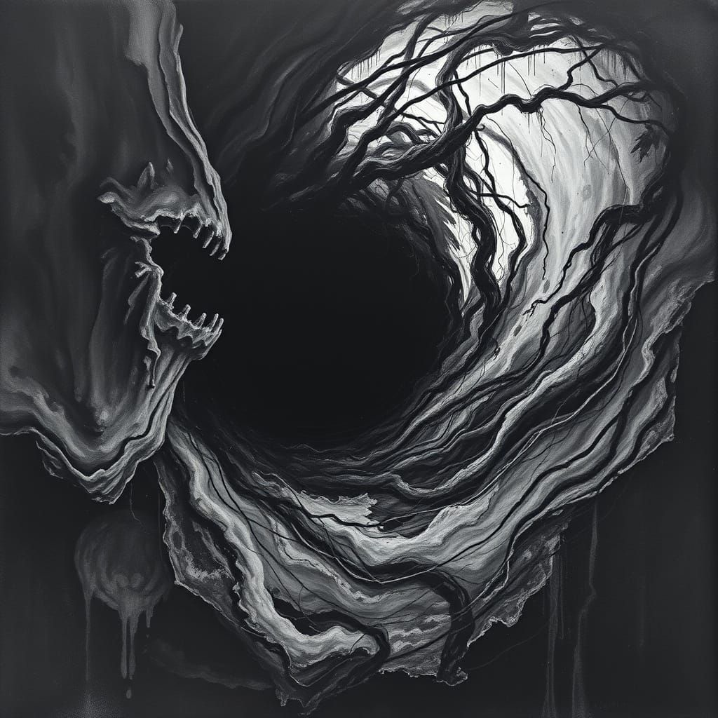Dark Swirling Vortex of Shadowy Chaos in Charcoal