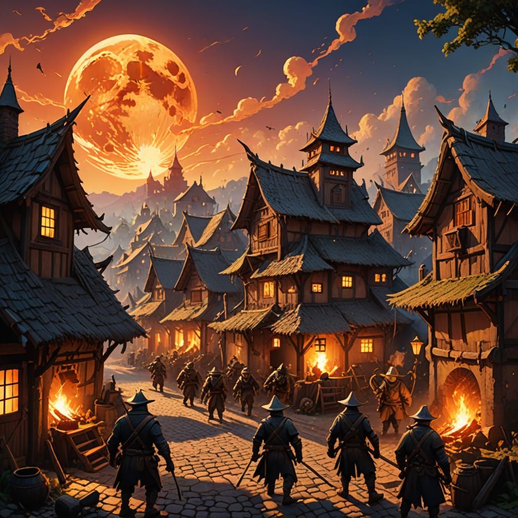 Goblin Bandits Attack Village in Hyperrealistic Concept Art