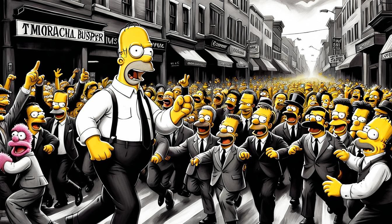 Homer Simpson Leads Muppets: Charcoal Art