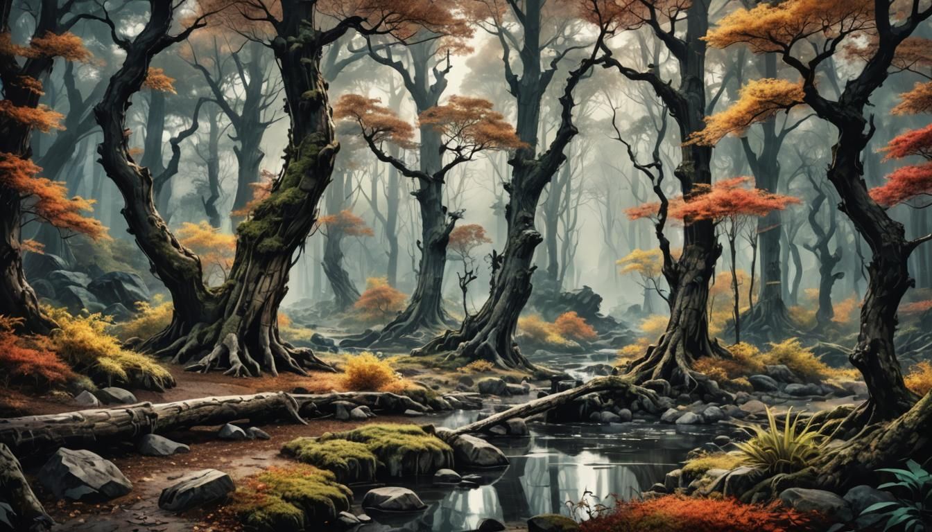 Whispering Woods :: (chinese ink painting style:1)