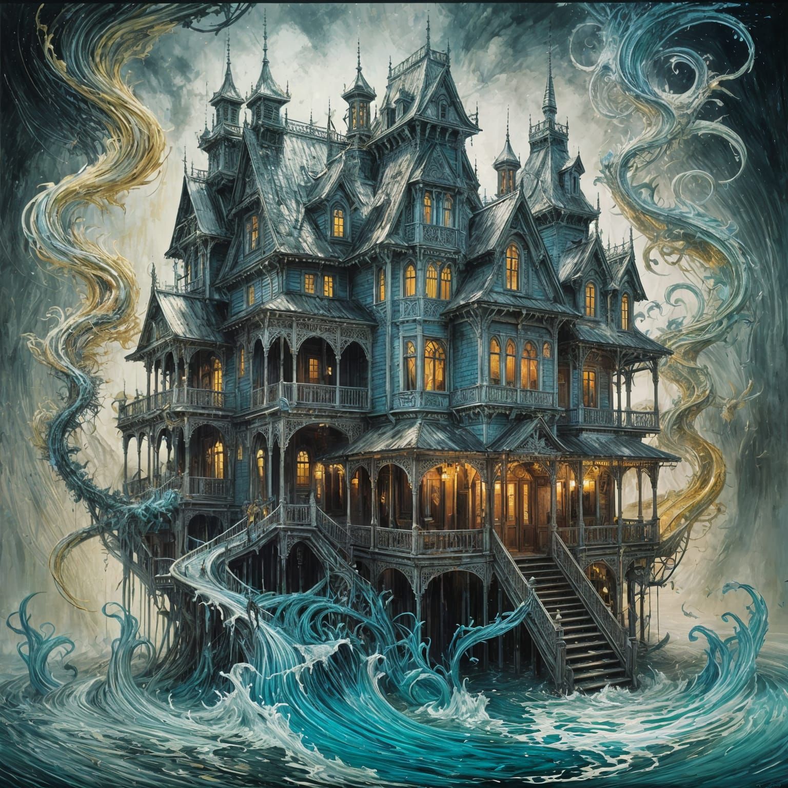 Colorful Ink Flow Gouache Painting, 8K Resolution