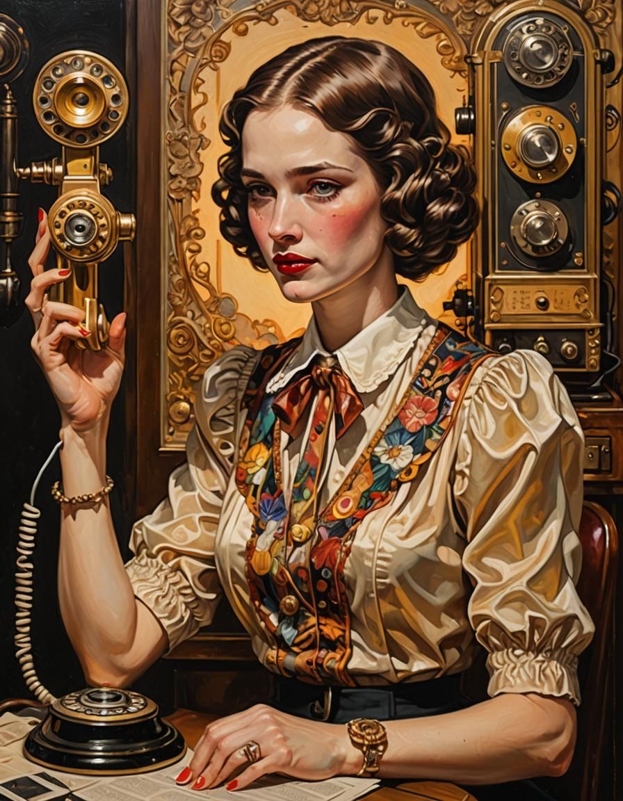 Vintage Glamour: 1930s Woman on Antique Telephone