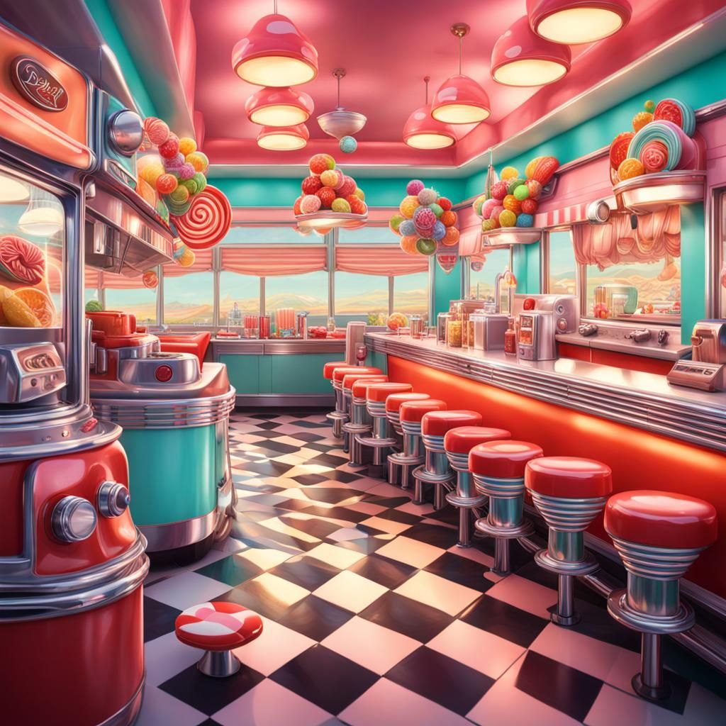 Colorful 1950s Diner in Candy Art Style