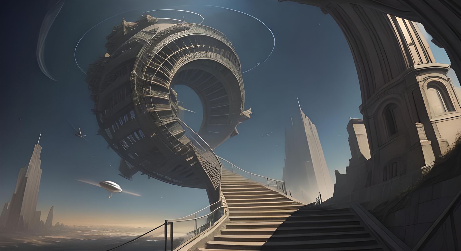 Impossible Stairway to Heaven in a Cityscape