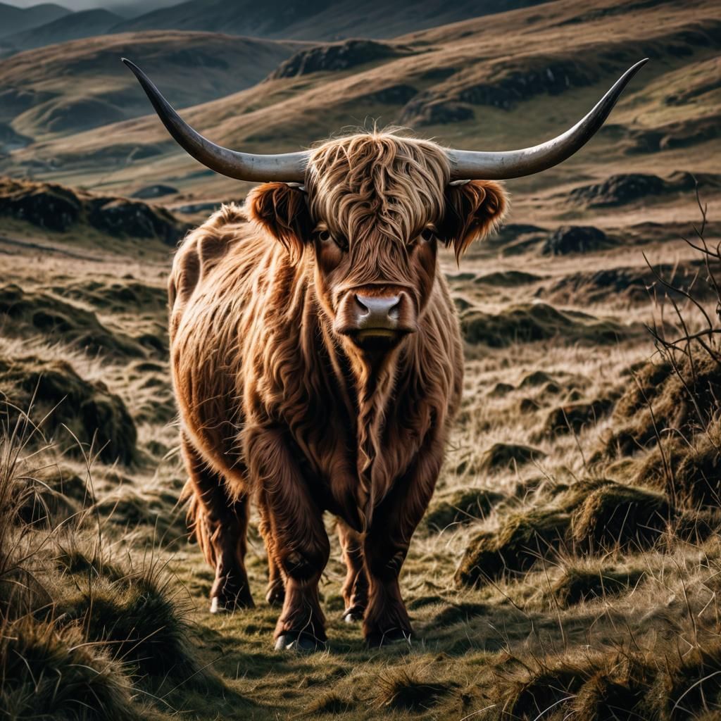 Hyperrealistic Highland Cow Portrait in Cinematic Style