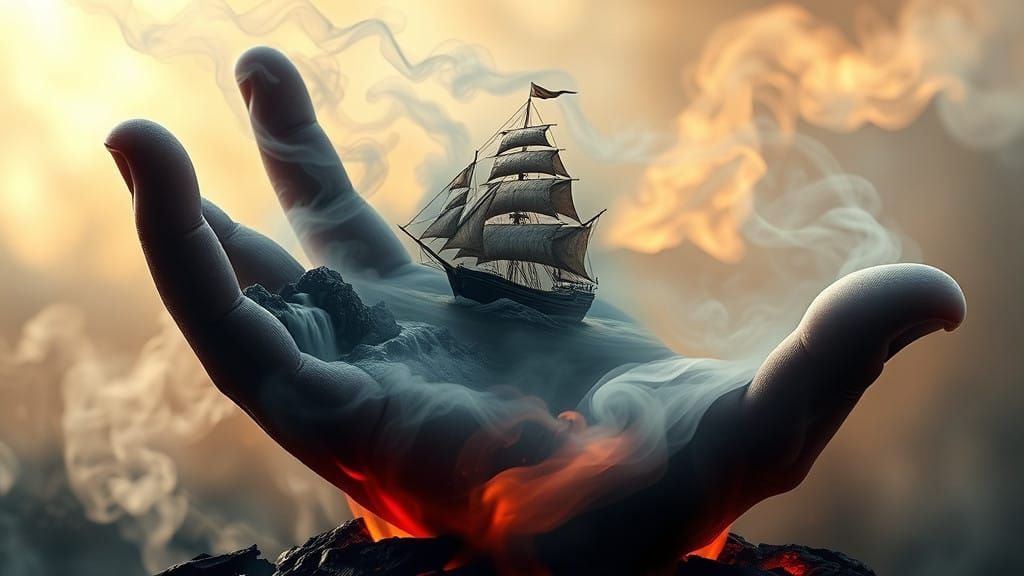 Surreal Smoke Realm with Majestic Pirate Ship