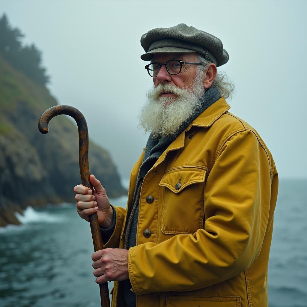 Fisherman Portrait in Atmospheric Landscape Style