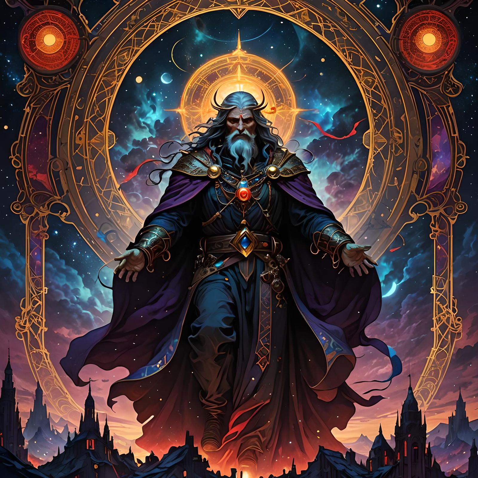 Epic Dark-Fantasy Techno-God in the Night Sky