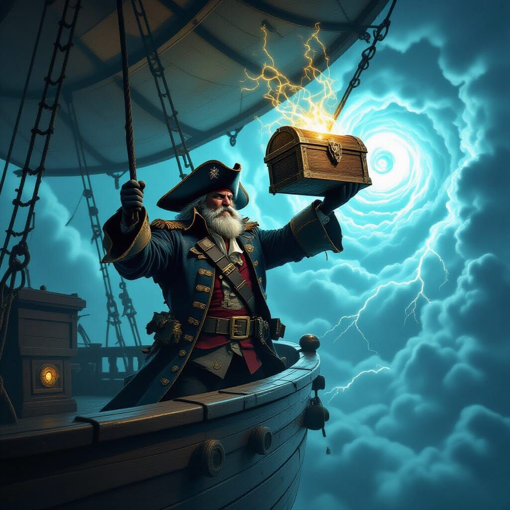 Steampunk Pirate Captain with Glowing Treasure