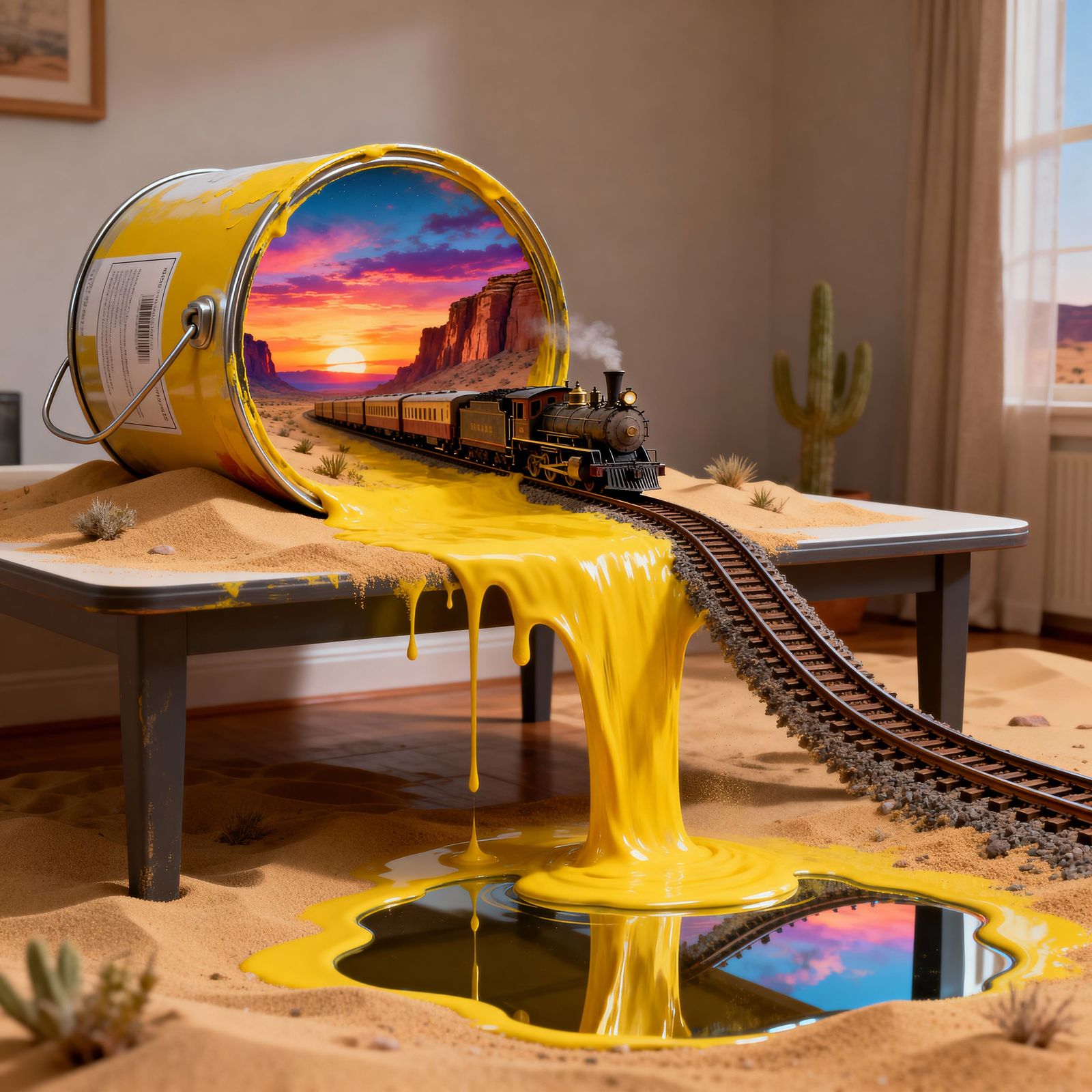 Surreal Paint Can Reveals Infinite Desert World as Waterfall