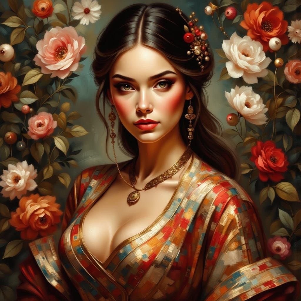 Elegant Woman in Brocade Dress