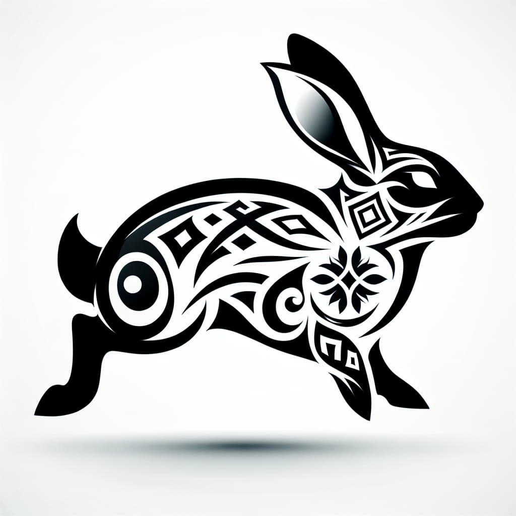 Rabbit Tribal Tattoo Design on White Background