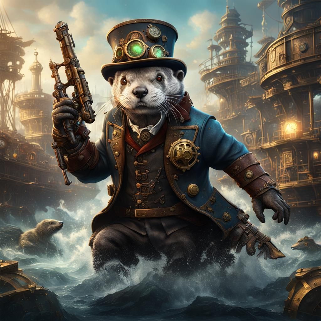 Steampunk Battle Otter in Detailed Matte Painting