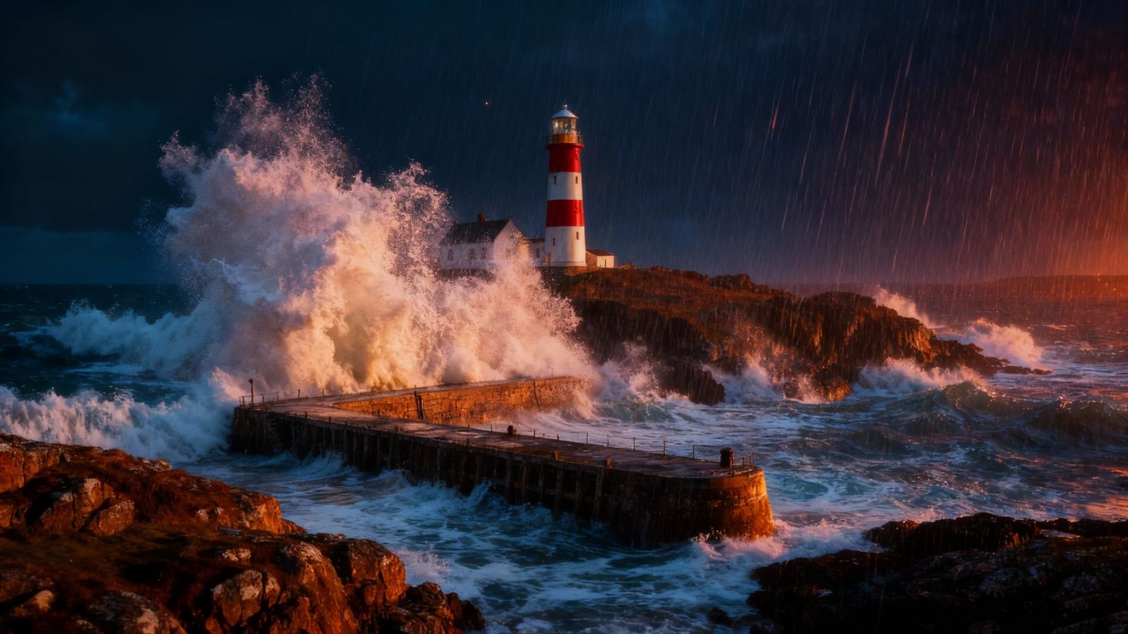 Stormy Scottish Lighthouse Amidst Crashing Waves