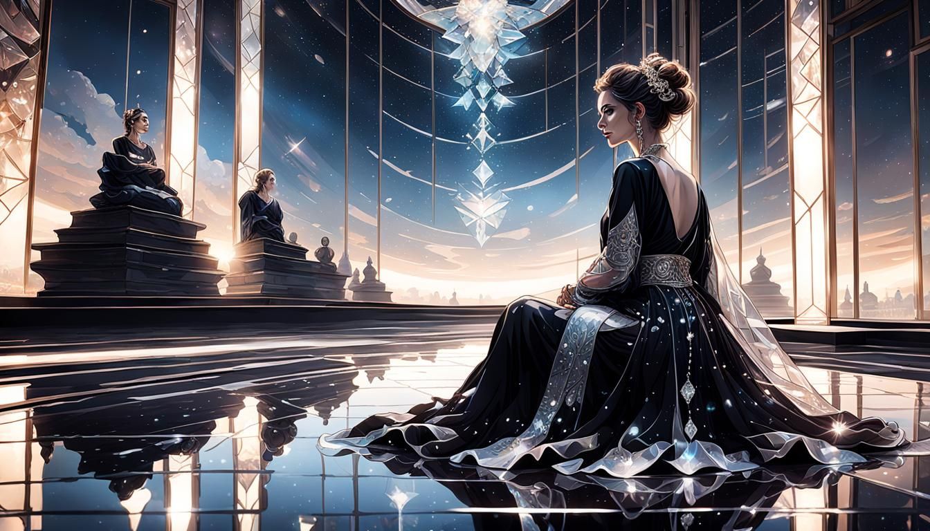 Dancer Reflected on Glass Floor in Night Sky