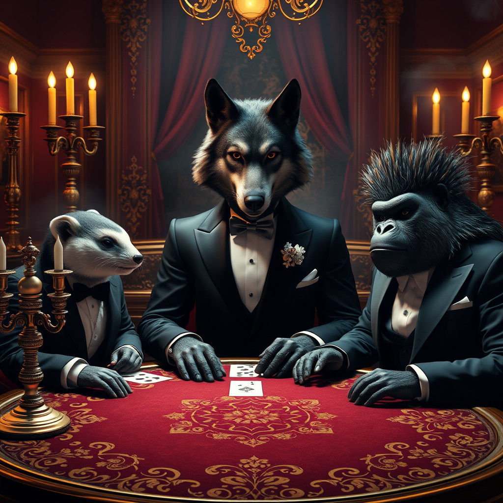 Animals Play Poker in Tuxedos, Hyper-Realistic Matte Paintin...