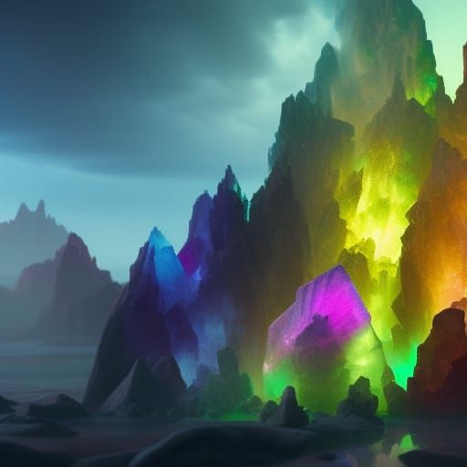 Rainbow Fluorite Crystals in Detailed Matte Painting
