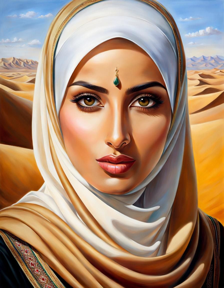 Oil Painting of a Hijabi Woman with Perfect Eyes