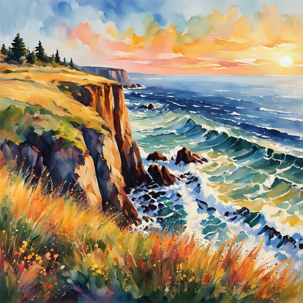 Impressionist Cliff Edge at Golden Hour