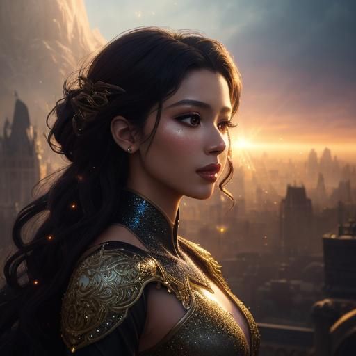 Glittering Beauty in Bronze Silk Gown