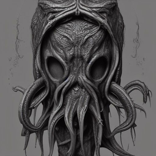 Cultist in Cthulhu Mask: Baroque Digital Art