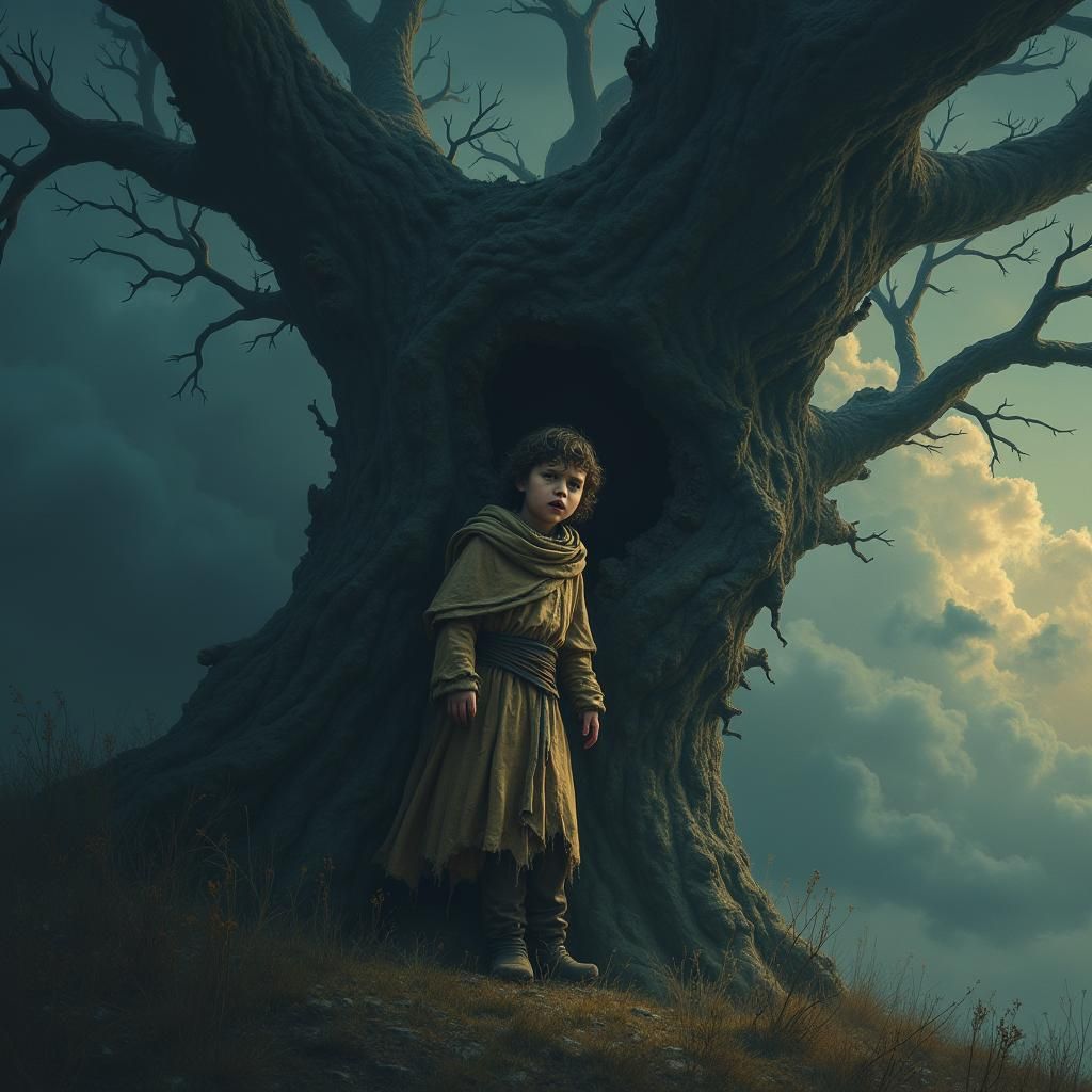 Distressed Child in Fantasy Landscape, Matte Painting