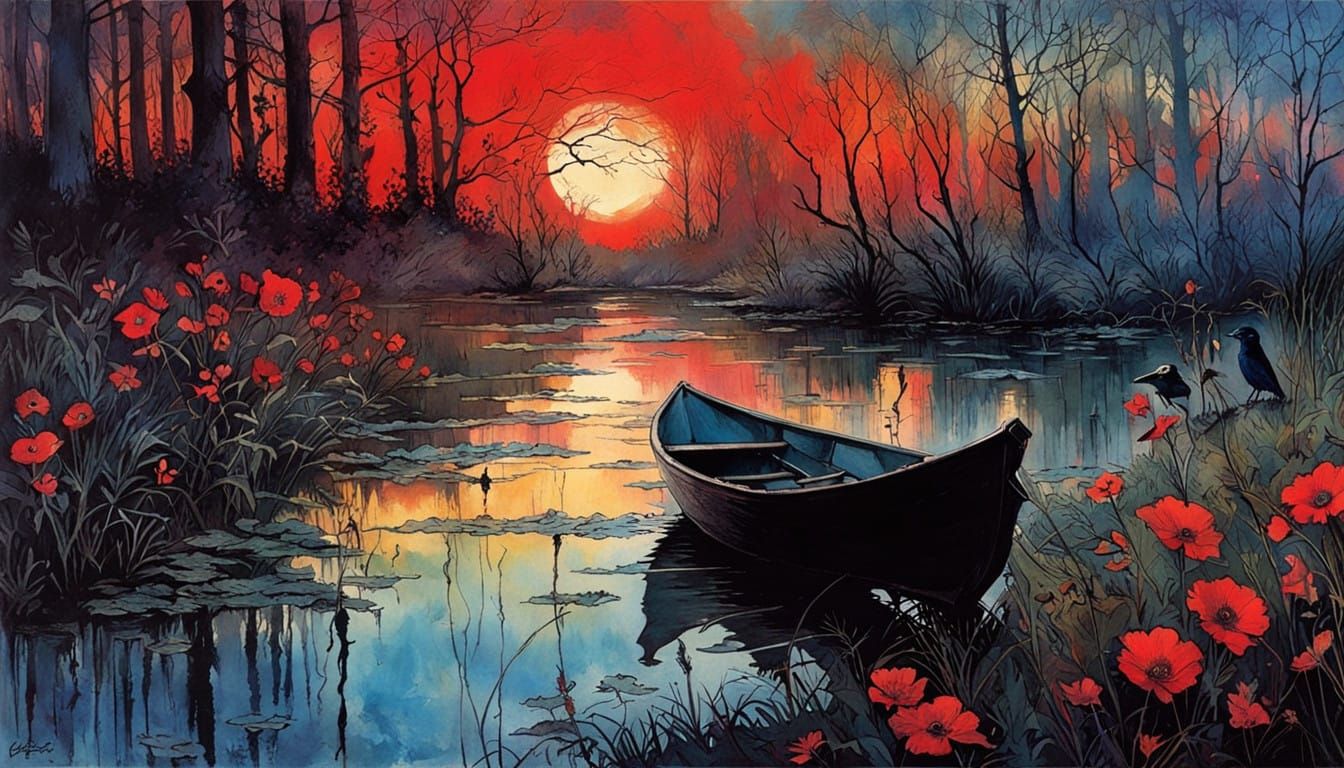 Ethereal Jackdaw Amidst Vibrant Swamp Landscape