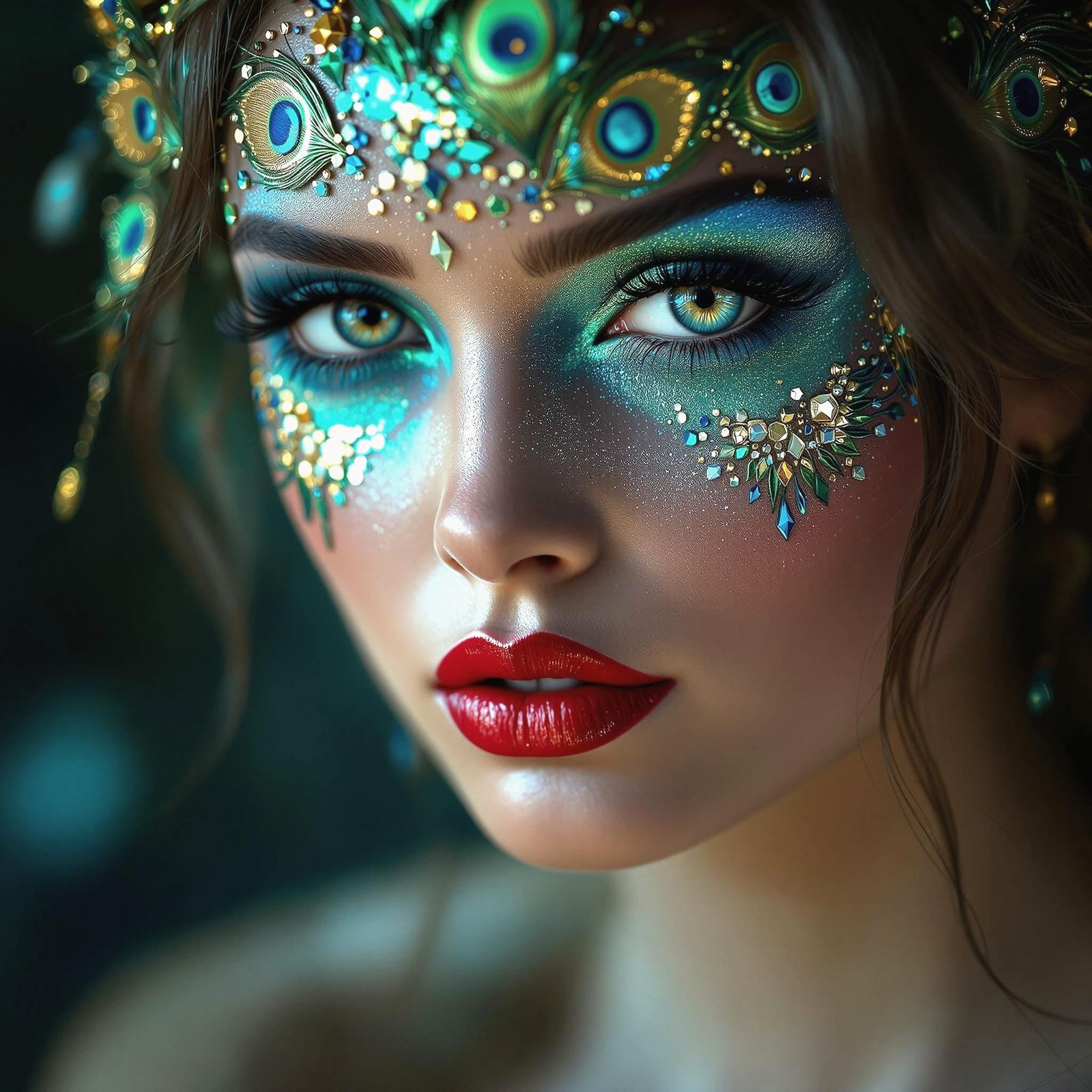 Enchanting Peacock Woman Portrait in Unforgettable Color