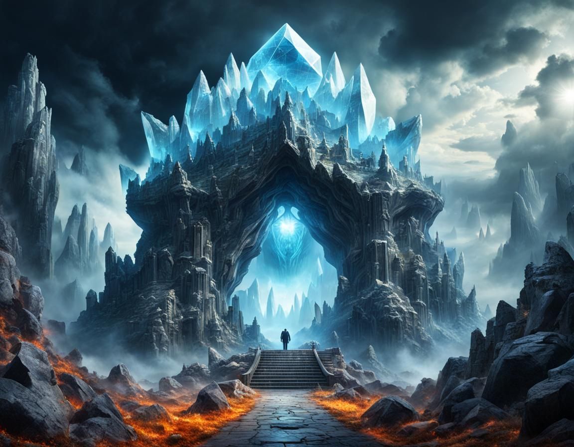 Crystal Cave Alien Creature in Halloween Landscape