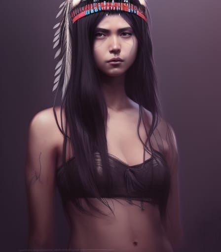 Elegant Native American Woman Portrait in Digital Art Style