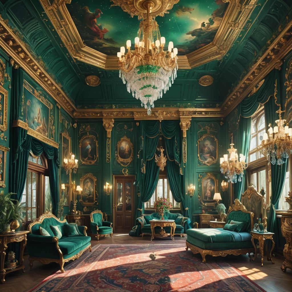 Emerald and Sapphire Bedroom in Fantasy Concept Art