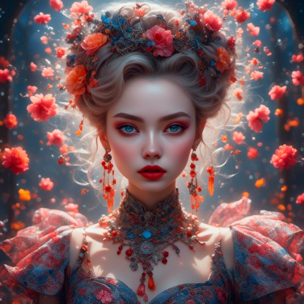 Ethereal Woman in Neon-Accented Cyberpunk Portrait