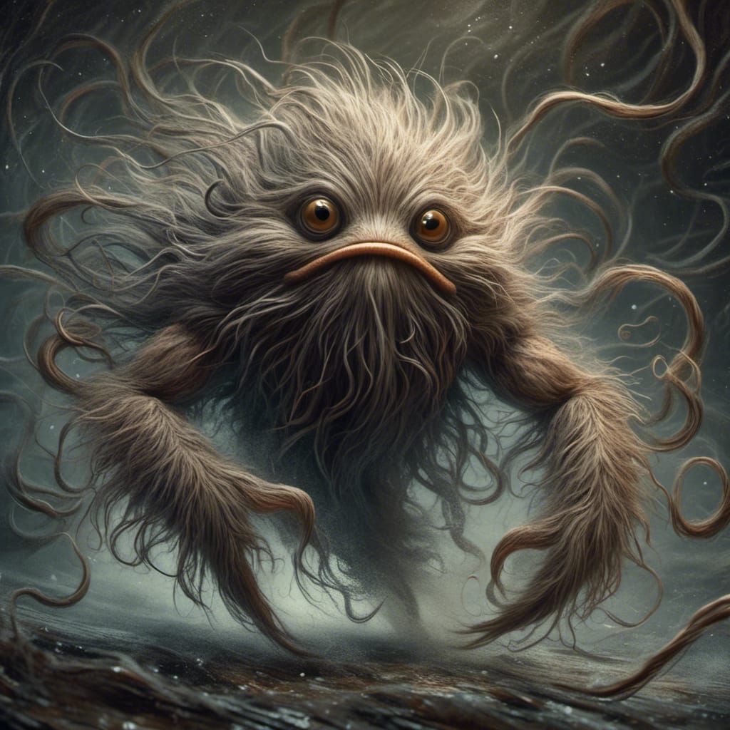 Horror Trading Card: Fuzzy Tendril Creature in Doré Style